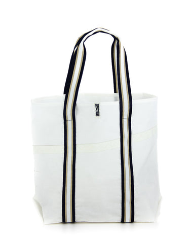 borsa shopper in vela bianca con manici rigati stile riviera