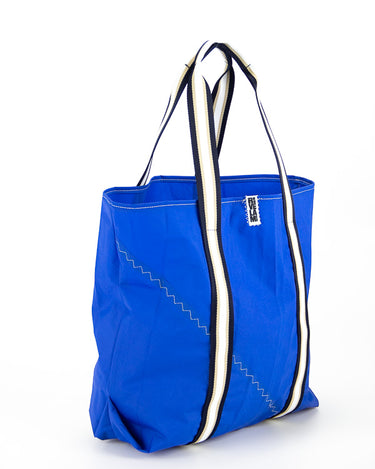 borsa shopper in vela blu con manici rigati stile riviera