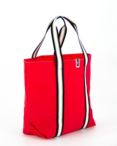 borsa shopper in vela rossa con manici rigati stile riviera
