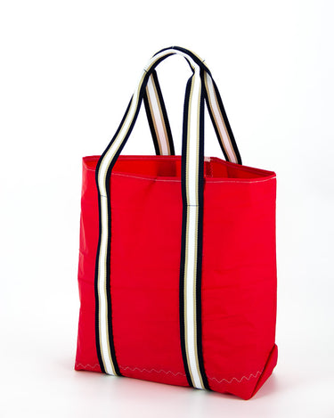 borsa shopper in vela rossa con manici rigati stile riviera