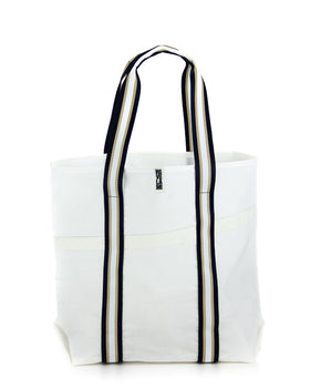 borsa shopper in vela bianca con manici rigati stile riviera