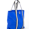 borsa shopper in vela blu con manici rigati stile riviera