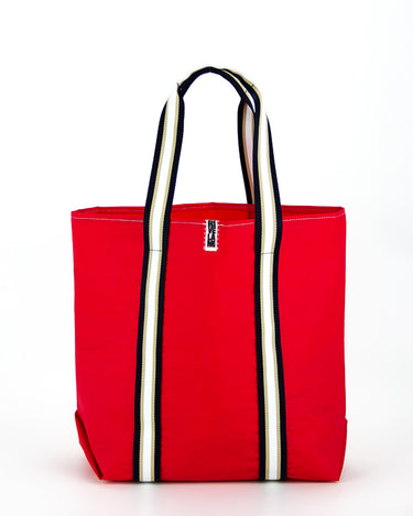 shopper borsa mare rossa con manici blu rivelami